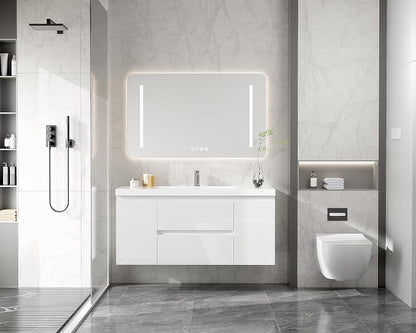 48 Inch Floating Bathroom Vanity with Sink, Large Storage Wall Mounted Floating Vanity with Soft Close Drawers, One-Piece Basin Bathroom Sink Cabinet (Glossy White, 48 Inch)
