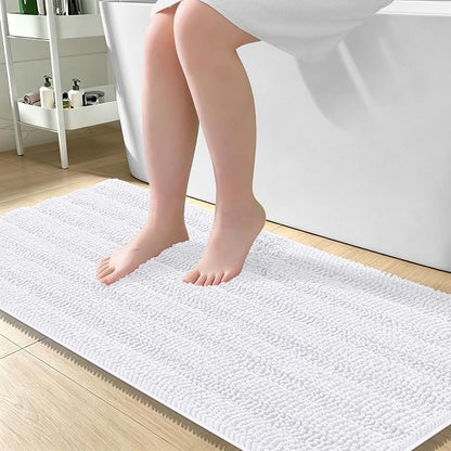 OLANLY Thick Large Bathroom Rugs 50x30, Soft Chenille Bath Rugs, White | Absorbent Striped, Rubber Backing, Machine Wash Dry, Bath Mats for Bathroom Floor, Tub and Shower, Home Decor Accessories