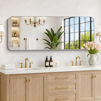 DESBING 60"x24" Bathroom Mirror for Over Sink, Silver Framed Wall Mirror | High-Definition Shatterproof Vanity Mirror with Rounded Corner for Bedroom Living Room Entryway Horizontally or Vertically