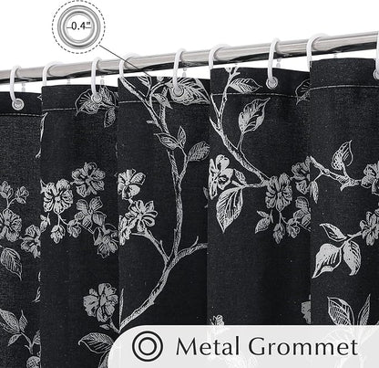 MitoVilla Black White Cotton Floral Shower Curtain for Bathroom, 72 x 72 | Black White BoHo Cottagecore Spring Shower Curtains, Modern Farmhouse Country Plant Leaves Bathroom Décor, 72 x 72