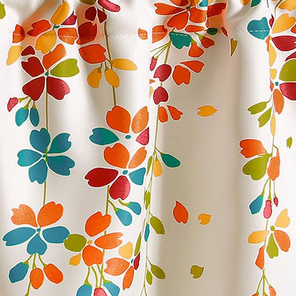Lush Decor Weeping Flower Light Filtering Valance, 52" W x 18" L + 2" Header, Turquoise & Tangerine - Floral Curtains - Valance Curtains - Bathroom & Kitchen Valances For Windows - Farmhouse Decor