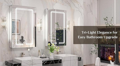Keonjinn 20 x 32 Inch LED Medicine Cabinet Mirror, Bathroom Medicine Cabinet with Lights, Tempered Glass, UL-Listed, Adjustable Shelves, No Outlets, 3 Color Lights, Dimmable, Wall Mount Only