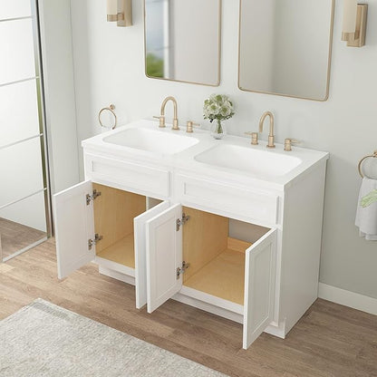 Vanity Art 48 Inch Bathroom Base Cabinet Only, Double Sink Top (Not Include Sink) with Door & Soft Close Hinge, Unassembled Floor Cabinet, White, 2ea 24 Inch Combo