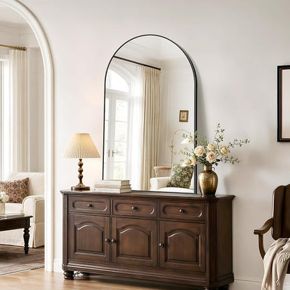 Arched Bathroom Mirror 30x50 Inch, Bathroom Mirror for Over Sink, Wall Mounted Vanity Mirror with Aluminum Frame & Tempered Glass, Ideal for Bedroom, Entryway, Living Room, Mantel, Black