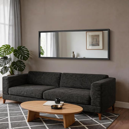 CIRCUMI 60"x24" Brushed Black Bathroom Mirror, Double Sink Vanity Mirror | Chunky Box Metal Frame, Shatterproof, Tempered Glass, Bathroom Remodel&New Home, Large Rectangular Mirror for Living Room