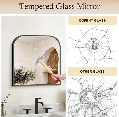 COFENY Bathroom Mirror, 24x24 inch Black Square Wall Mounted Mirror with Thin Frame, Bathroom Vanity Mirrors for Over Sink, Entryway, Living Room, Bedroom