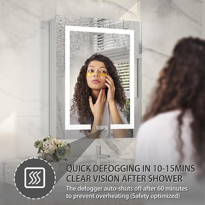 LED Bathroom Medicine Cabinet with Mirror, 24"x30" Anti-Fog Smart Mirror Cabinet, UPVC Waterproof Vanity Cabinet Recessed/Surface, Adjustable Shelves, 3-Color Dimmable, Motion Sensor, DTC Left Hinges