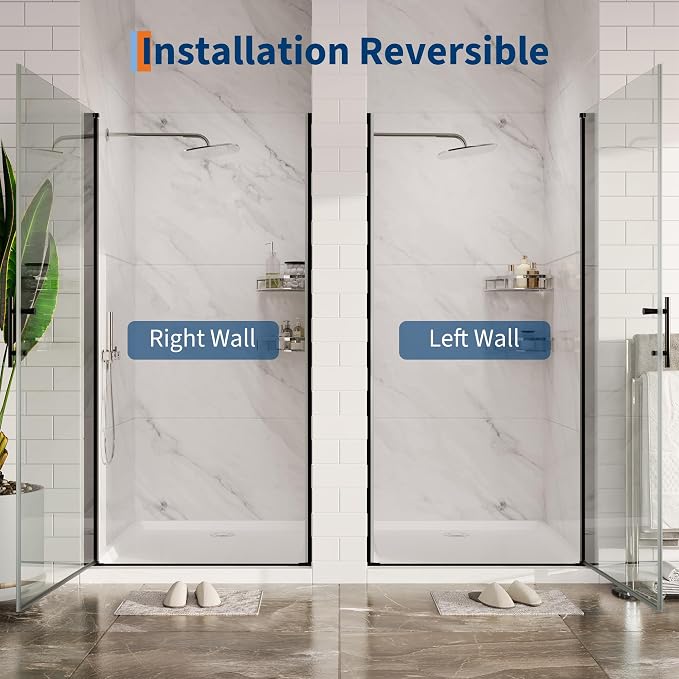 Pivot Shower Door 72"x34" – Aluminum Frame with 6mm Tempered Glass, Single-Hinge Design, Easy-Clean Coating, Matte Black