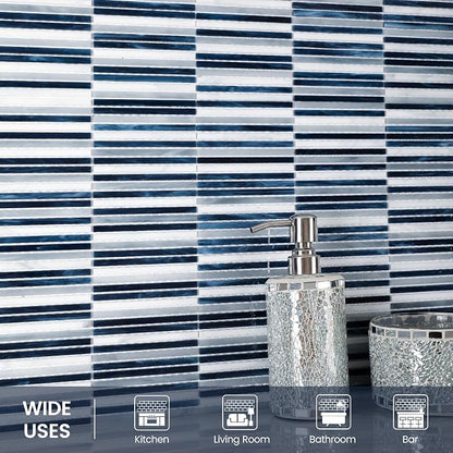Glass Mosaic Tile Backsplash Dazzling Blue White 12 Inch | Kitchen Backsplash Bathroom and Shower (5-Pack, 5 sq.ft.)