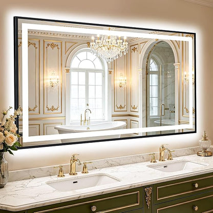 LED Bathroom Mirror with Light, 30x50 Vanity Mirror for Wall with Frame | Anti-Fog, Dimmable 3 Colors, Memory Function, Backlit and Front Lit, Shatter-Proof Glass, Plug-in/Hardwired