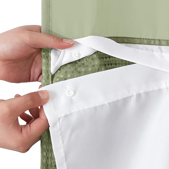 Americanflat 72x75 Hookless Waffle Pattern Shower Curtain - Water-Resistant Long Shower Curtain with Sheer Panel, Snap-in Liner, and Durable Grommets - 100% Polyester - Green