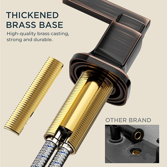 FORIOUS Bathroom Faucet 3 Hole Widespread Sink Faucets Oil Rubbed Bronze | 3-hole 4-12 Inch Widespread Sink, Square Waterfall Spout, with Drain and Hoses,for Vanity Rv Commercial Lavatory Restroom