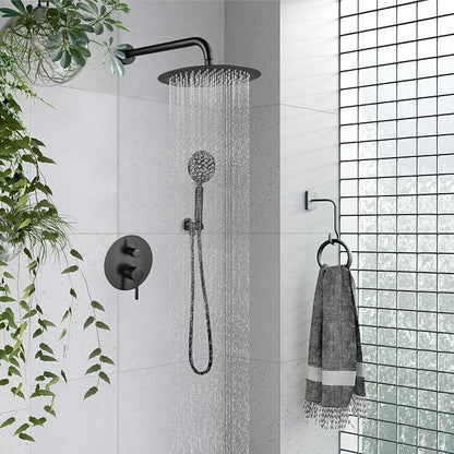 gotonovo High Pressure Shower System Valve and Trim Kit,Oil Rubbed Bronze | Round Rain 10 Inch Shower Head with Handheld Faucet Set Complete,Rough In Valve,2-in-1 Diverter,All Metal,Bathroom Wall Mount