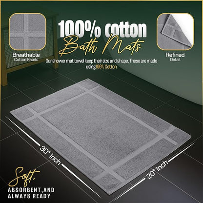 Pearl Linens 100% Ring Spun Cotton Bath Mat (Pack of 2) 20 x 30 Inch, Washable, Soft & Absorbent Terry Bathroom Floor Mat – Not Bathroom Rugs – Quick-Dry After Shower Bath Mat, 687 GSM, Light Grey