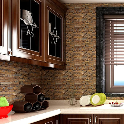 Yipscazo Peel and Stick Stone Metal Backsplash, Stick on Tiles for Backsplash Kitchen (Brown Stone Rock, 20-Pack)