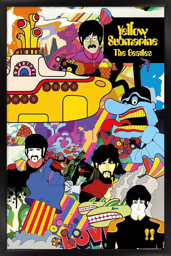 Trends International 24X36 The Beatles - Submarine Collage Wall Poster, 24" x 36", Black Framed Version