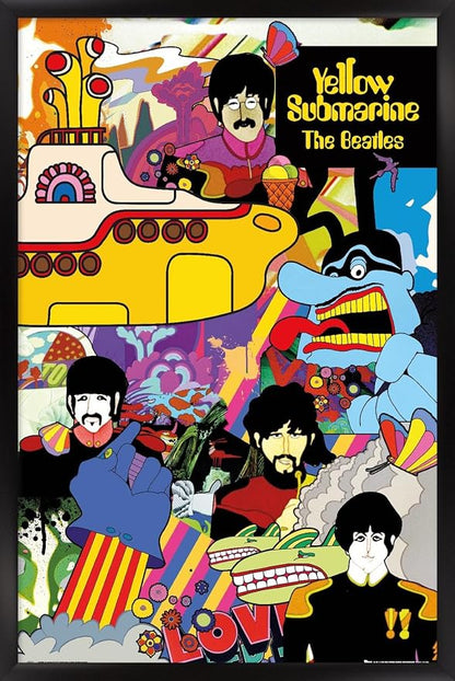 Trends International 24X36 The Beatles - Submarine Collage Wall Poster, 24" x 36", Black Framed Version