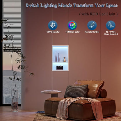 2-Tiers 12x18Inch Shower Niche with RGB LED Light Strips, White Recessed Wall Niche with Light, NO Tile Needed Cabinet Storage Organizer, Stainless Steel Bathroom Storage for Shower Wall