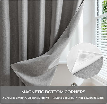 River Dream Linen Textured No Hooks Shower Curtain with Liner,Grey,71x86 | Extra Long,Mesh Top Window,with Snap-in Liner,Heavy Duty Fabric,Quick Dry,Bottom Magnet,Water-Repellent,Washable,Bathroom Set