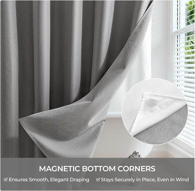 River Dream Linen Textured No Hooks Shower Curtain with Liner,Grey,71x74 | Mesh Top Window,with Snap-in Liner,Heavy Duty Fabric,Quick Dry,Bottom Magnets,Water-Repellent,Washable,Farmhouse Bathroom Set