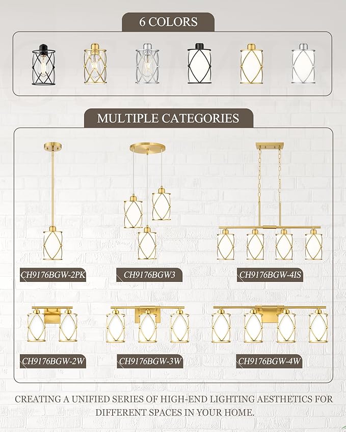3-Light Brushed Gold Bathroom Light Fixtures with Milk Frosted Glass, 21" Modern Bathroom Vanity Lighting Fixtures Over Mirror with Metal Cage, Wall Sconce Lights for Bath, E26, CH9176BGW-3W