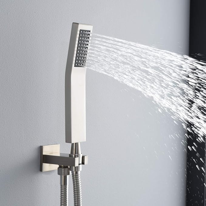 SUMERAIN Brushed Nickel Shower System with Waterfall Tub Spout | Anti-scalding Pressure Balanced Cartridge, Tub Shower Faucet, 8" Rain Shower Head, Brass Hand Shower, Rough-In Valve Included