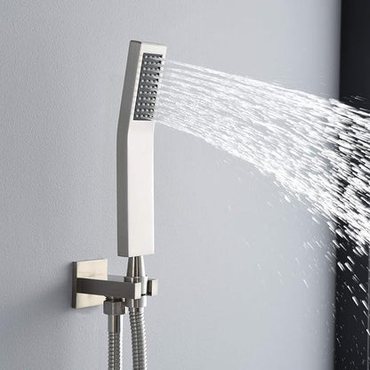 SUMERAIN Brushed Nickel Shower System with Waterfall Tub Spout | Anti-scalding Pressure Balanced Cartridge, Tub Shower Faucet, 8" Rain Shower Head, Brass Hand Shower, Rough-In Valve Included