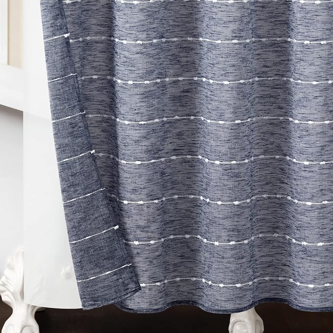Lush Decor Farmhouse Textured Sheer Shower Curtain with Peva Liner 2 Piece Set 72" W x 72" L Navy - Blue Shower Curtain Set - Striped Bathroom Curtains