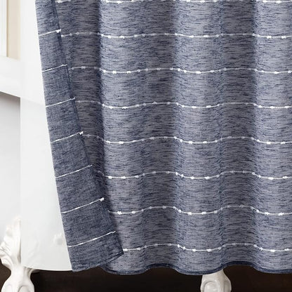 Lush Decor Farmhouse Textured Sheer Shower Curtain with Peva Liner 2 Piece Set 72" W x 72" L Navy - Blue Shower Curtain Set - Striped Bathroom Curtains