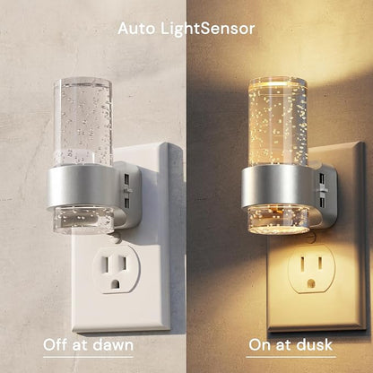 L LOHAS LED Night Lights Plug into Wall, 2 Pack Mini Dimmable Night Light | Dusk-to-Dawn, Soft White/Cool White/Amber 3 Light Color, 0-100LM Adjustable Brightness, Bubble Nightlight for Hallway
