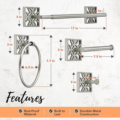 Autumn Alley 5 Pieces Nickel Bathroom Accessories Set, Wall Mounted – Silver Toilet Paper Holder, Chrome Bath Towel Holder, Brushed Nickel Towel Ring & Silver Bathroom Hardware Set Complete