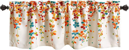 Lush Decor Weeping Flower Light Filtering Valance, 52" W x 18" L + 2" Header, Turquoise & Tangerine - Floral Curtains - Valance Curtains - Bathroom & Kitchen Valances For Windows - Farmhouse Decor