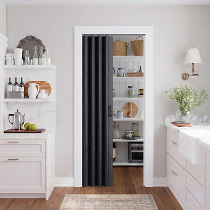 SmartStandard 32" x 80" Accordion Doors, Double Walled, Classic Black | Easy to Assemble, Save Space, PVC Accordion Folding Doors for Closet Doorway Basement, with Track and Hardware