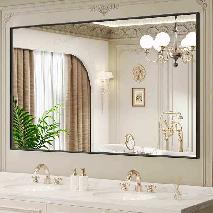 LOAAO Black Bathroom Mirror 72"X36" | Tempered Glass, Hangs Vertically or Horizontally, Easy to Install, Wall Mounted, Modern Design