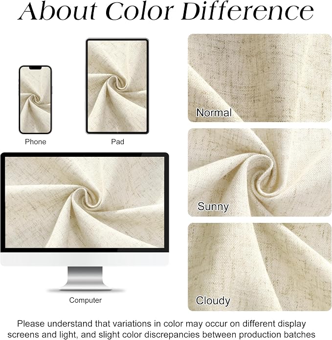 Extra Wide Linen Shower Curtain 108x72 for Clawfoot Tub Country Boho Farmhouse Bath Decor Beige Shower Curtains for Bathroom Neutral Cloth Weighted Textured Fabric Bath Curtain, 108 Inch