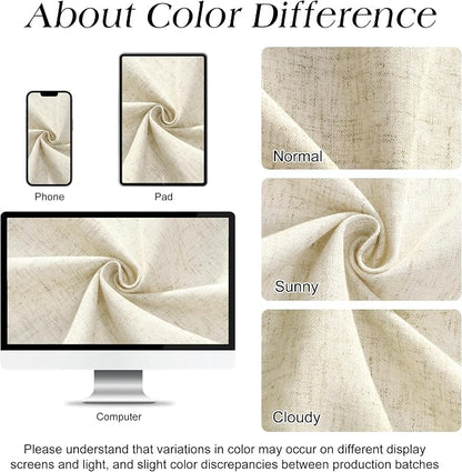 Extra Wide Linen Shower Curtain 108x72 for Clawfoot Tub Country Boho Farmhouse Bath Decor Beige Shower Curtains for Bathroom Neutral Cloth Weighted Textured Fabric Bath Curtain, 108 Inch