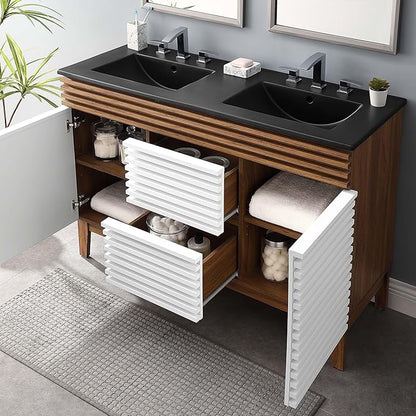 Modway Render 48" Double Bathroom Vanity in White Walnut Black