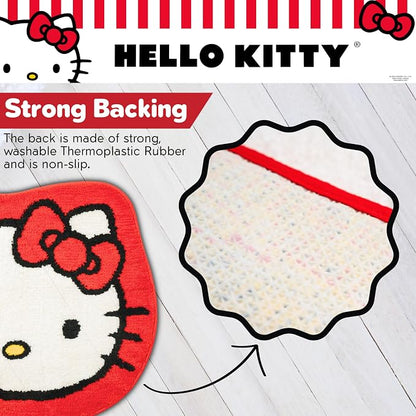 Hello Kitty Non Slip Poly Knit Plush Bathroom Rug, 26" x 23",(Officially Licensed Product) By Franco