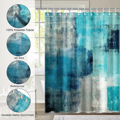 Mocsicka Teal Abstract Shower Curtain Turquoise and Grey Teal Abstract Art Painting Shower Curtain Bathroom Bathtub Curtain 72x72 Inch with 12 Hooks