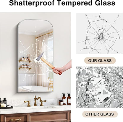 YIROMAN Bathroom Mirrors for Over Sink,18"x36" Silver Vanity Mirror | Thin Brushed Aluminum Frame,HD tempered glass, Rectangular,Rounded & Right-angle Corners,Sink,Entryway,Bedroom