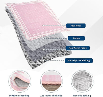 Garvee Scollaped Rugs for Living Room 5x7 Area Rugs for Bedroom Soft Pink | Non-Slip Low Pile Neutral Kids Rug Non-Shedding Bordered Nursery Carpet Foldable Thin Mat for Dining Room Kitchen Playroom