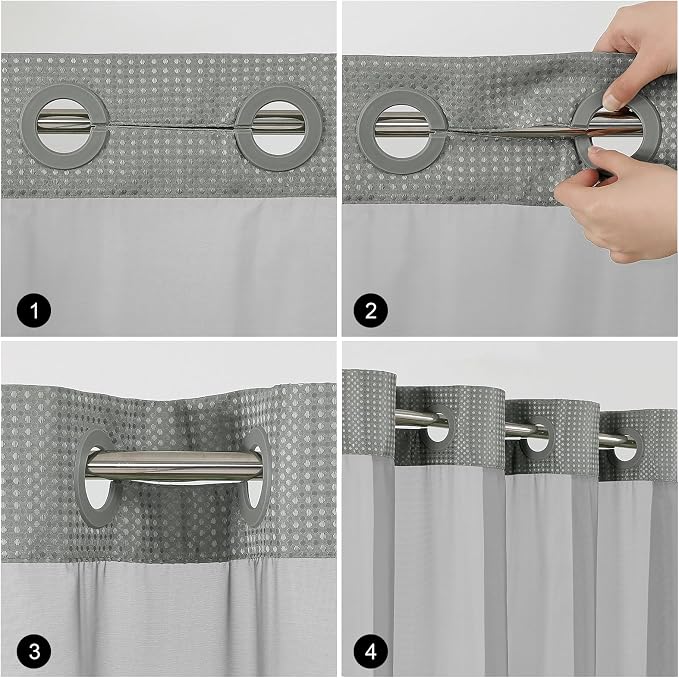 Colorful Star Waffle Weave No Hook Shower Curtain Set, 72 x 81 Inch, Grey | Heavy Duty Thick Shower Curtain Sets with Snap in Fabric Liner and Mesh Top Window, Hotel Style Waterproof Bathroom Curtain