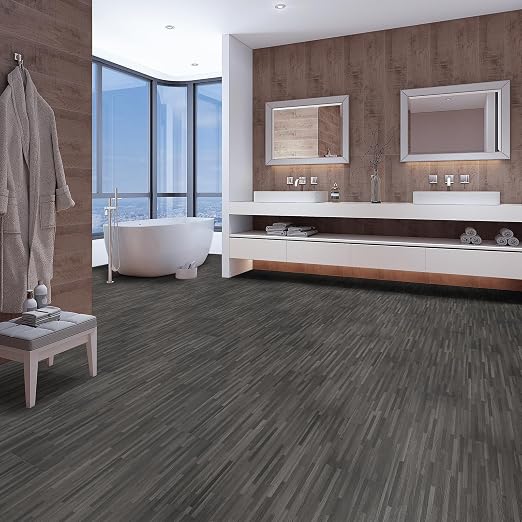 INMOZATA 36-Pack Peel and Stick Floor Tile Waterproof Vinyl Plank Flooring | 54 Sq.Ft, Heat-resistant, Wood Grain Self Adhesive Flooring for DIY Bedroom Living Room Bathroom Kitchen (Granite Gray)