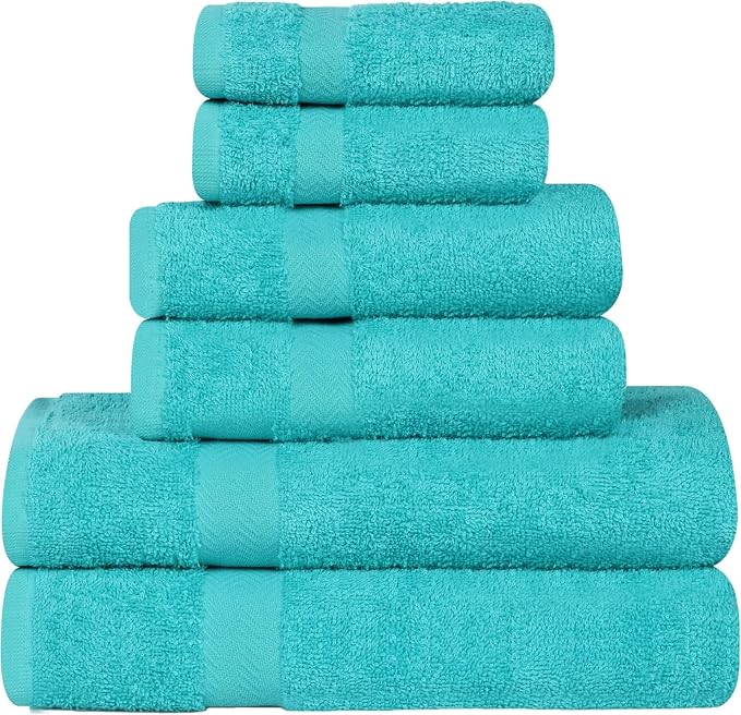 Superior 18-Piece Cotton Assorted Towel Set, Includes 8 Face Towel, 6 Hand, and 4 Bath Towels, Home, Bathroom, Guest Bath Essentials, Quick Dry, Absorbent, Franklin Collection - Turquoise