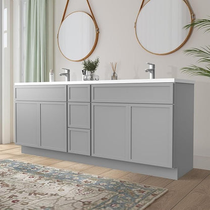 HomeBeyond 72 Inches Bathroom Vanity Base Cabinet Without Sink, Double Sink Top Sturdy Floor Mounted Cabinet with Door & Soft Closing Drawers, Grey, VA4130-2+va4112-3