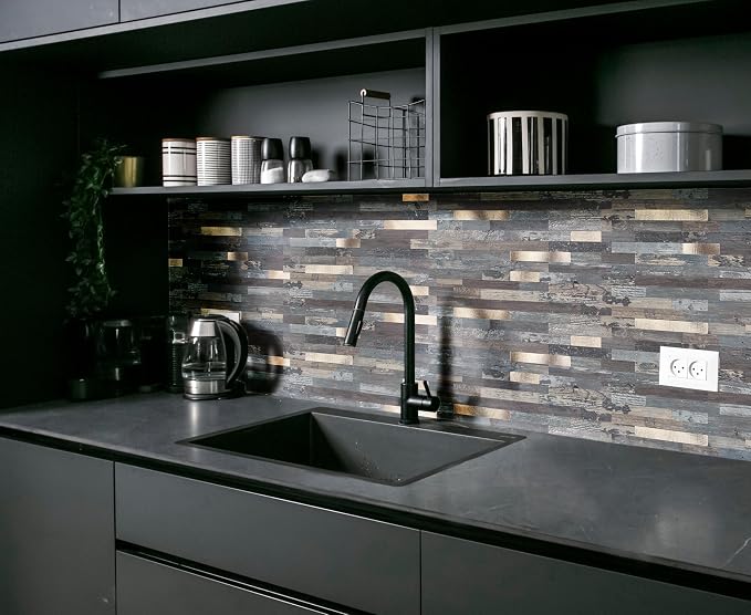 Yipscazo 40 Sheets Peel and Stick Stone Metal Backsplash, PVC Wall Tiles Stick on Tiles for Backsplash Kitchen, Bathroom, Fireplace (6'' X 12'', Ecru Rustic)