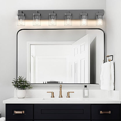 Bathroom Vanity Light, Square Design 6 Lights Morden Bathroom Lighting Fixtures Over Mirror, Black Vanity Light for Living Room/Bedroom