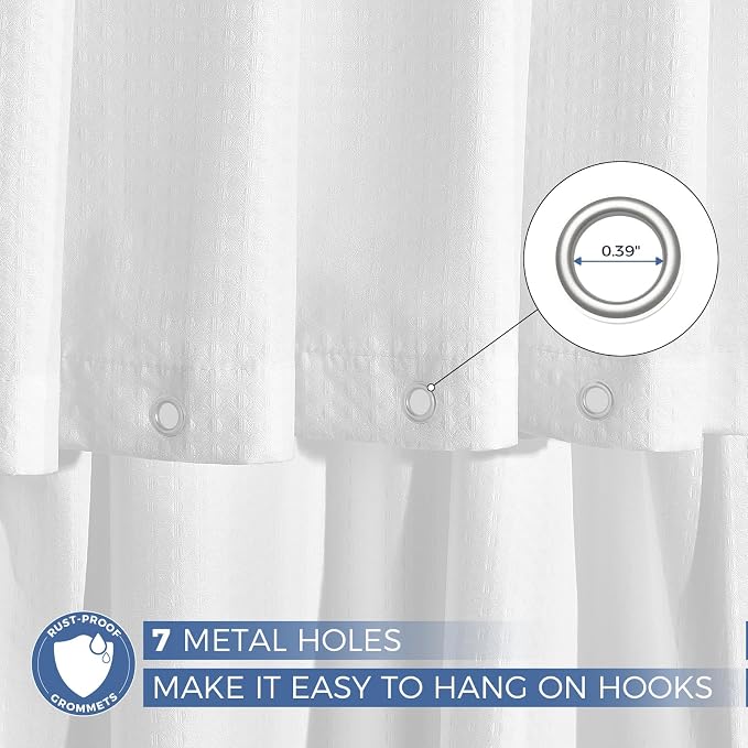 downluxe Waterproof Fabric Shower Curtain Liner, Soft Cloth Shower Liner with Magnets, Machine Washable & Hotel Quality Bathroom Curtain, 36" W x 72" L, Waffle White