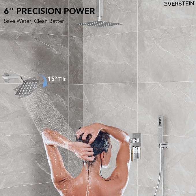 10" High-Pressure Rainfall Shower Faucet, Celling Mount Dual Shower Head System, Polished Chrome