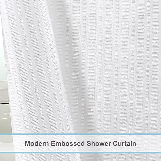 Aiyufeng Extra Long White Shower Curtain 96 Inch Long, Embossed Texture Fabric Bathroom Shower Curtain, Large Hotel Bath Curtain with 12 Holes, 72x96, White